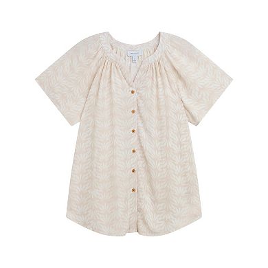 Women's AB Studio Short Sleeve Flutter Collar Split Top