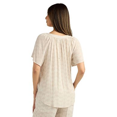 Women's AB Studio Short Sleeve Flutter Collar Split Top