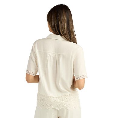 Women's AB Studio Lace Trim Button Front Top