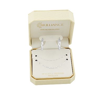 Brilliance Fine Silver-Plated Diamond-Cut Hoop Earrings & Double Layer Chain Necklace Set