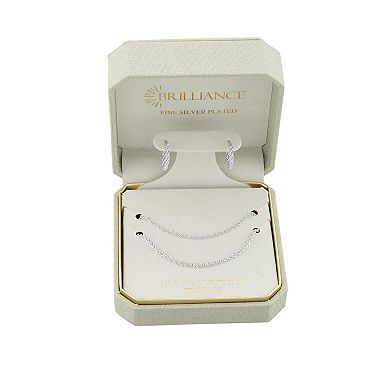 Brilliance Fine Silver-Plated Mesh Hoop Earrings & Double Layer Chain Necklace Set