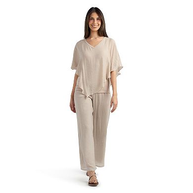 Women's AB Studio Crochet Back Trim V-Neck Top