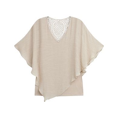 Women's AB Studio Crochet Back Trim V-Neck Top