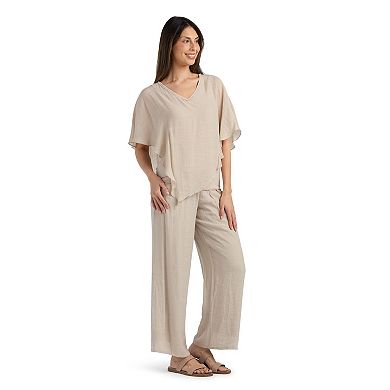 Women's AB Studio Crochet Back Trim V-Neck Top