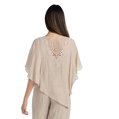 Women's AB Studio Crochet Back Trim V-Neck Top