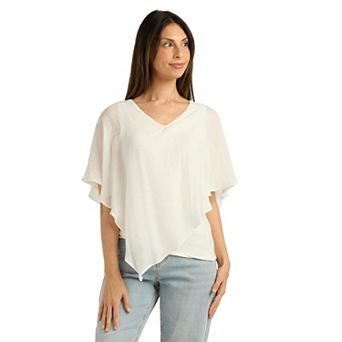 Women's AB Studio Crochet Back Trim V-Neck Top