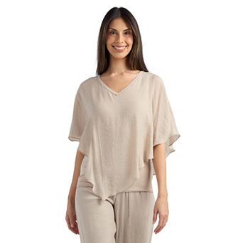 Women's AB Studio Crochet Back Trim V-Neck Top