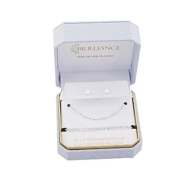 Brilliance 3-Piece Fine Silver-Plated Cubic Zirconia Stud Earrings, Bracelet & Necklace Set