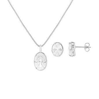 Brilliance Oval Cubic Zirconia Pendant Necklace & Earrings Set