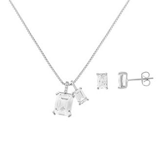 Brilliance Fine Silver-Plated Cubic Zirconia Pendant Necklace & Stud Earrings Set