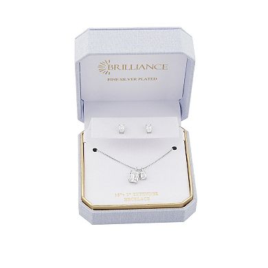 Brilliance Fine Silver-Plated Cubic Zirconia Pendant Necklace & Stud Earrings Set