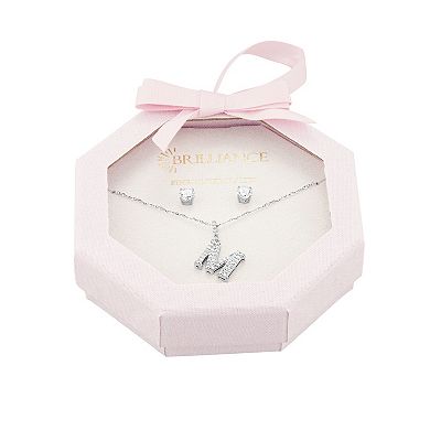 Brilliance Cubic Zirconia Stud Earrings & Initial Pendant Necklace Set