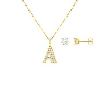 Brilliance Cubic Zirconia Stud Earrings & Initial Pendant Necklace Set