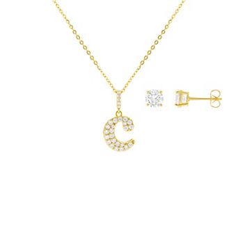Brilliance Cubic Zirconia Stud Earrings & Initial Pendant Necklace Set