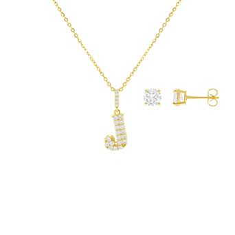 Brilliance Cubic Zirconia Stud Earrings & Initial Pendant Necklace Set