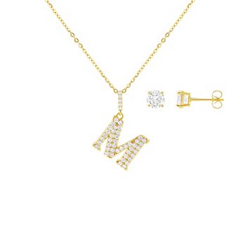 Brilliance Cubic Zirconia Stud Earrings & Initial Pendant Necklace Set