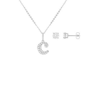 Brilliance Cubic Zirconia Stud Earrings & Initial Pendant Necklace Set