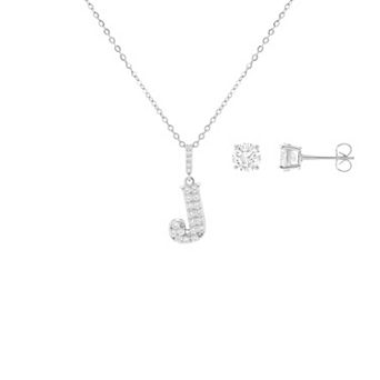 Brilliance Cubic Zirconia Stud Earrings & Initial Pendant Necklace Set