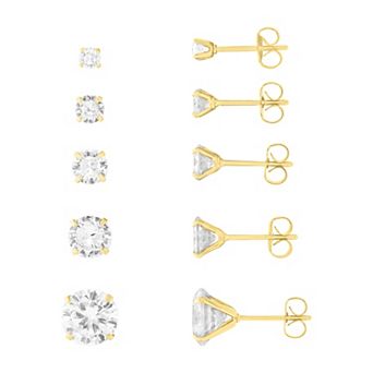 Brilliance 5-Pair Cubic Zirconia Round Stud Earring Set