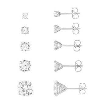 Brilliance 5-Pair Cubic Zirconia Round Stud Earring Set