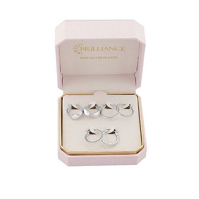 Brilliance 3-Pair Cubic Zirconia Polished Hoop & Pave Hoop Earring Set