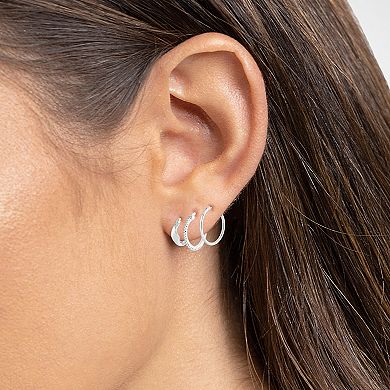 Brilliance 3-Pair Cubic Zirconia Polished Hoop & Pave Hoop Earring Set