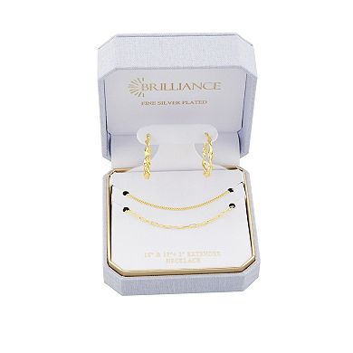 Brilliance Gold Tone Polished Twisted Hoop Earrings & Double Layer Chain Necklace Set