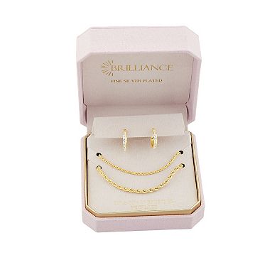 Brilliance Gold-Tone Crystal Stone Hoop Earrings & Double Layer Rope Chain Necklace Set