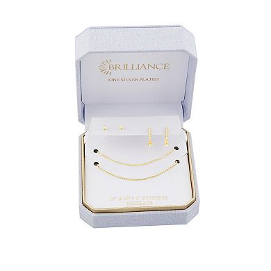 Brilliance 2-Pair Gold-Tone Cubic Zirconia Hoop & Stud Earrings & Necklace Set