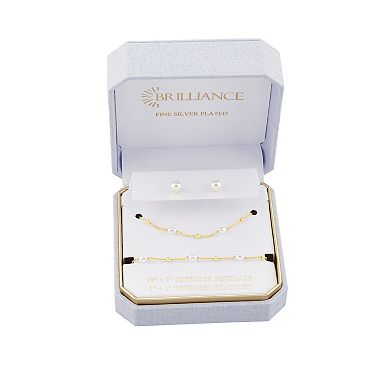 Brilliance Gold-Tone Simulated Pearl Stud Earrings, Bracelet & Necklace Set