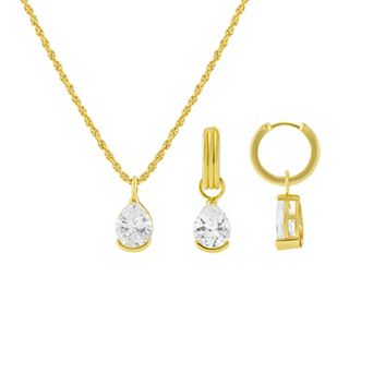 Brilliance Gold-Tone Teardrop Cubic Zirconia Hoop Earrings & Pendant Necklace Set
