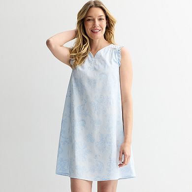 Women's Croft & Barrow® Dobby Woven Nightshirt with Ruffle Sleeves