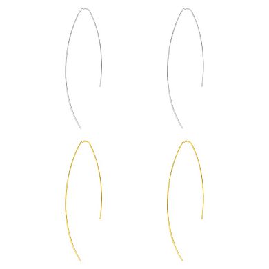 PRIMROSE 2 Pair Silver-Plated & 14k Gold-Plated Polished Threader Earrings Set