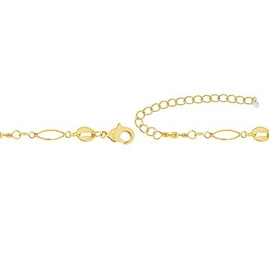 PRIMROSE Silver-Plated Polished Beads Oval Link Chain Necklace with Cubic Zirconia Accent