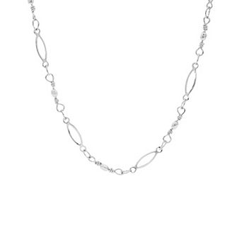 PRIMROSE Silver-Plated Polished Beads Oval Link Chain Necklace with Cubic Zirconia Accent