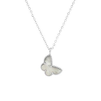 PRIMROSE Silver-Plated Mother-of-Pearl Butterfly Pendant Necklace