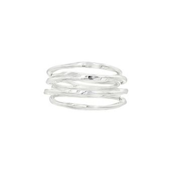 PRIMROSE Silver Tone Multi Row Twist Crisscross Ring