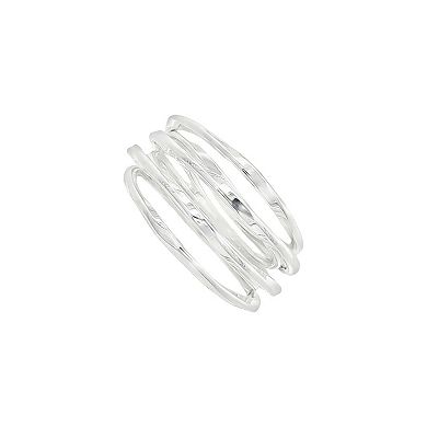 PRIMROSE Fine Silver-Plated Polished Multi Row Twist Crisscross Ring