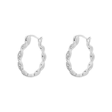 PRIMROSE Silver-Plated Cubic Zirconia Twisted Hoop Earrings