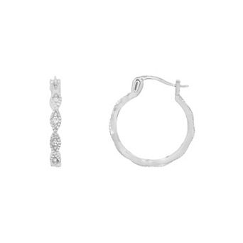 PRIMROSE Silver-Plated Cubic Zirconia Twisted Hoop Earrings