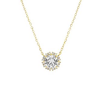 PRIMROSE Silver-Plated Cubic Zirconia Halo Pendant Necklace