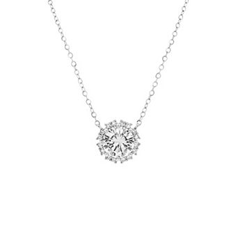 PRIMROSE Silver-Plated Cubic Zirconia Halo Pendant Necklace