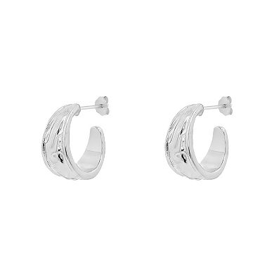 PRIMROSE Silver-Plated Textured C Hoop Earrings
