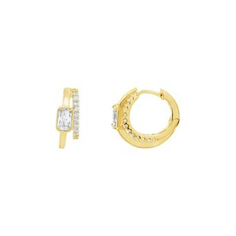PRIMROSE Silver-Plated Baguette Cubic Zirconia Double Hoop Earrings