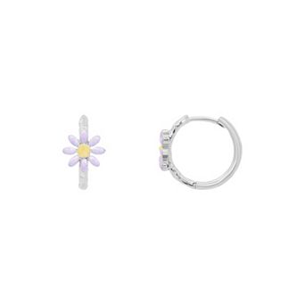 PRIMROSE Silver-Plated Daisy Flower Hoop Earrings