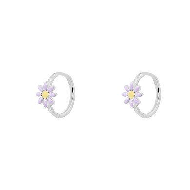 PRIMROSE Silver-Plated Daisy Flower Hoop Earrings