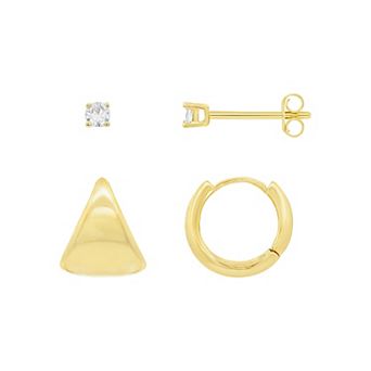 PRIMROSE Silver-Plated Round Cubic Zirconia Stud & Polished Hoop Earrings Duo Set