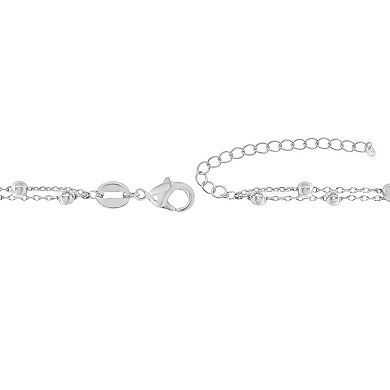PRIMROSE Fine Silver-Plated Double Layer Beaded Cable Chain Necklace with Cubic Zirconia Accent