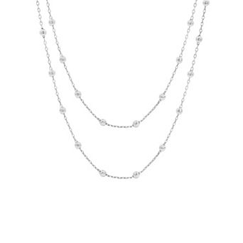 PRIMROSE Fine Silver-Plated Double Layer Beaded Cable Chain Necklace with Cubic Zirconia Accent