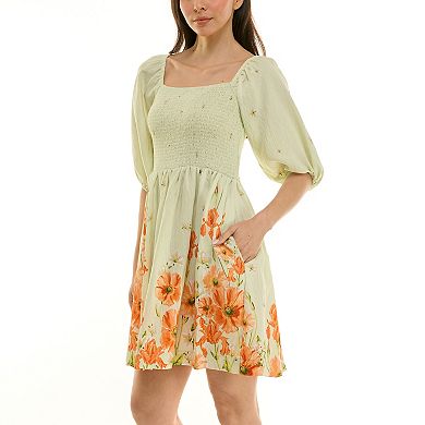 Women's Maison Tara Printed Linen Babydoll Mini Dress